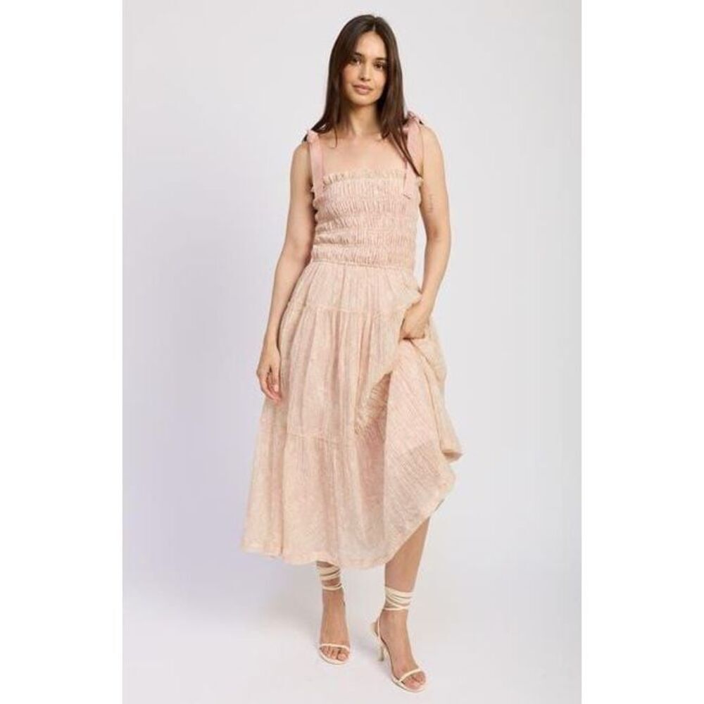 EN SAISON Geraldine Smocked Tie Strap Maxi Dress - Natural size S NWT - Picture 1 of 10
